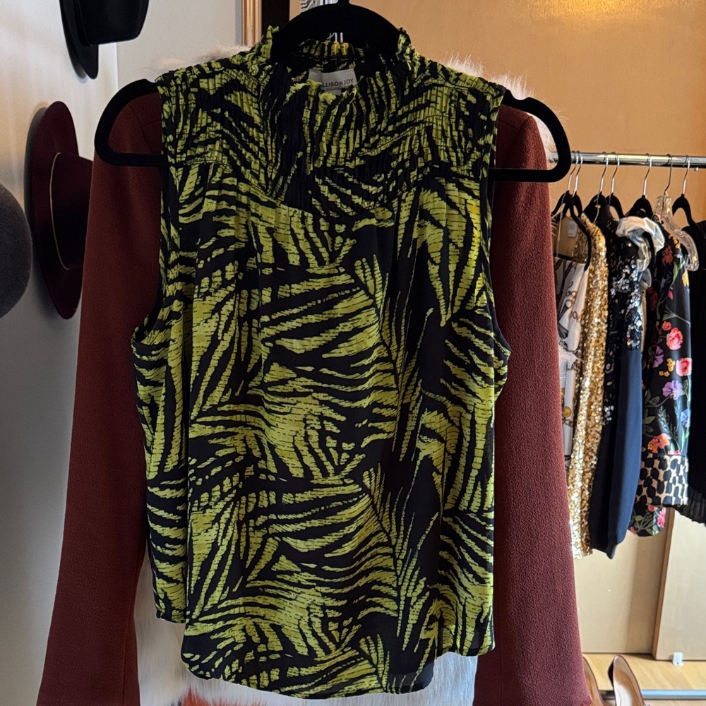 Allison Joy Green and Black Patterned Blouse
